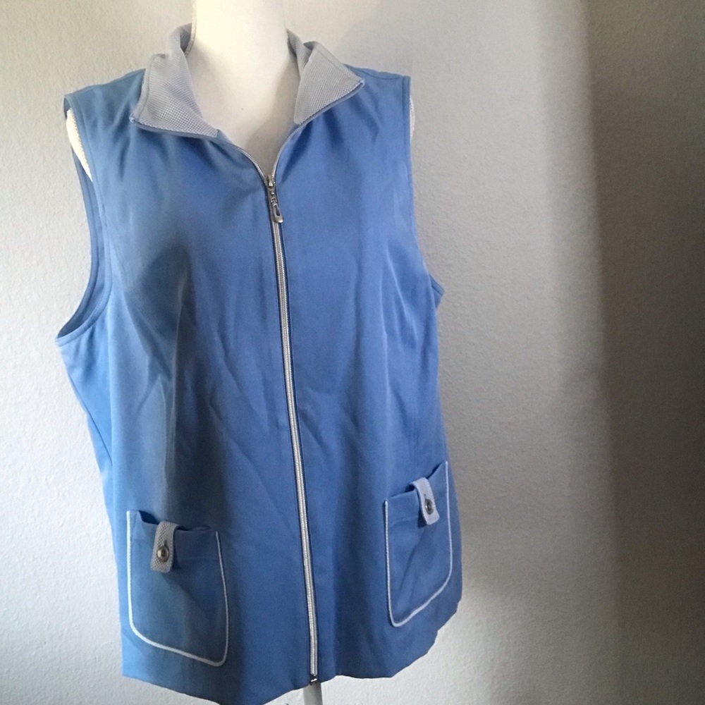 Alfred Dunner Blue Sleeveless Zip Up